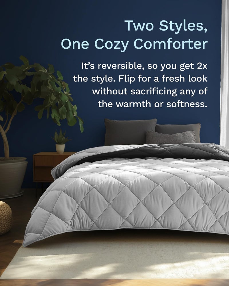 ViscoSoft Microfiber All Seasons Down Alternative Quilted Comforter - Cooling Breathable Premium Soft Reversible Microfiber Duvet Blanket, Light Gray/Dark Gray, Full - Image 2